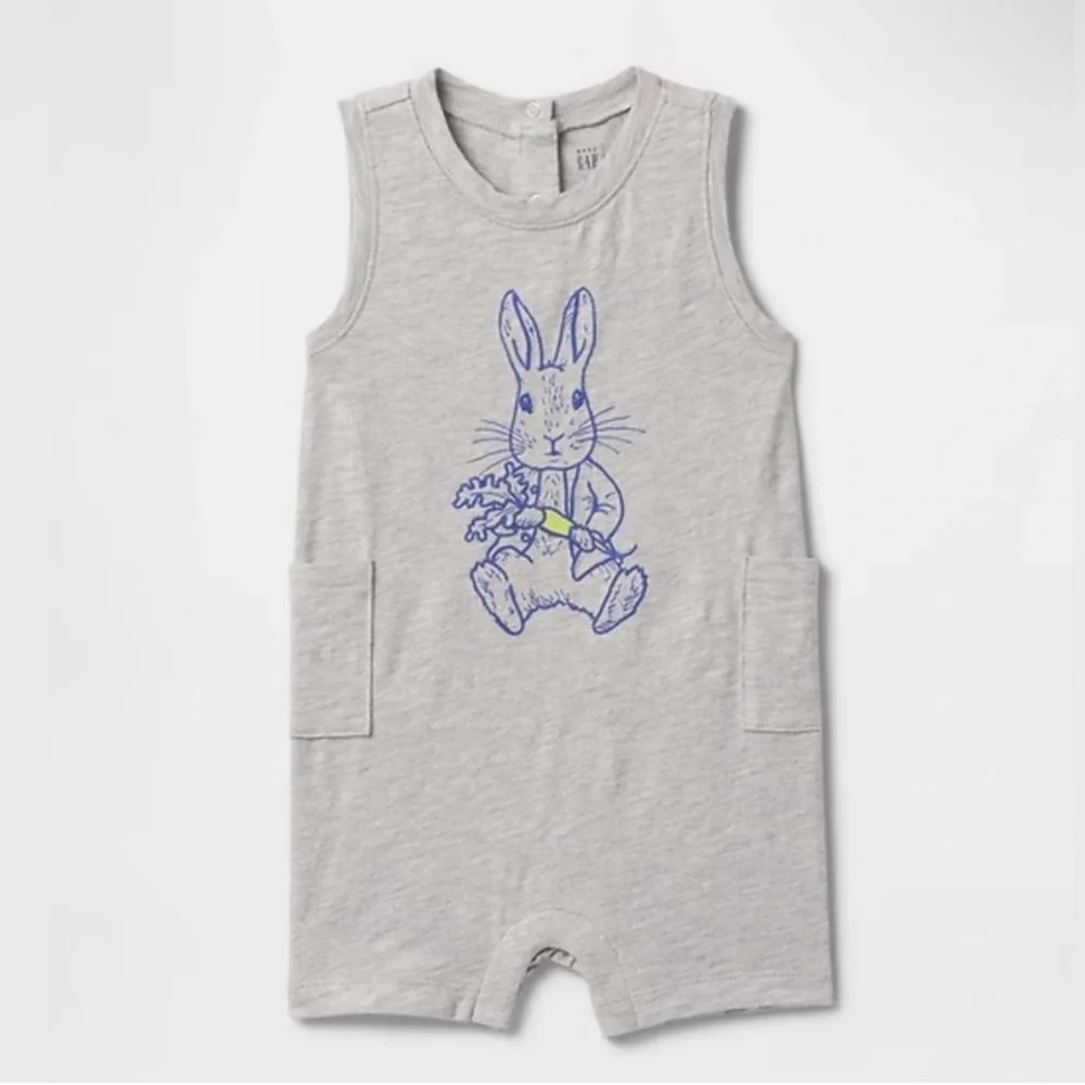 NWT GAP Baby Peter Rabbit Pocket Shorty One Piece Gray 3 - 6 months